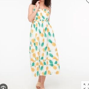 J. Crew Pineapple Print Squareneck Ruffle Cotton Maxi Dress 6P Tiered Pockets